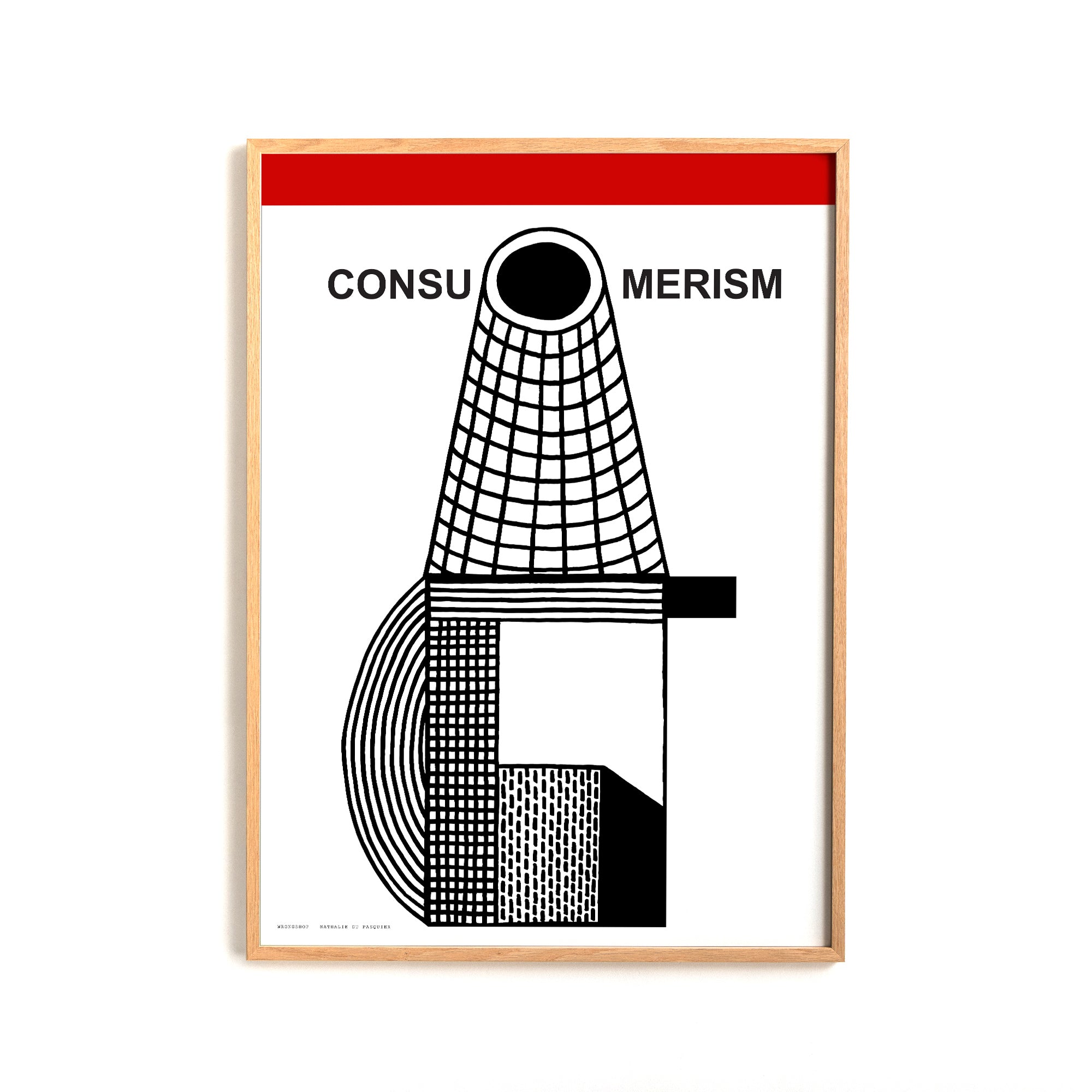 Consumerism shown in an oak frame
